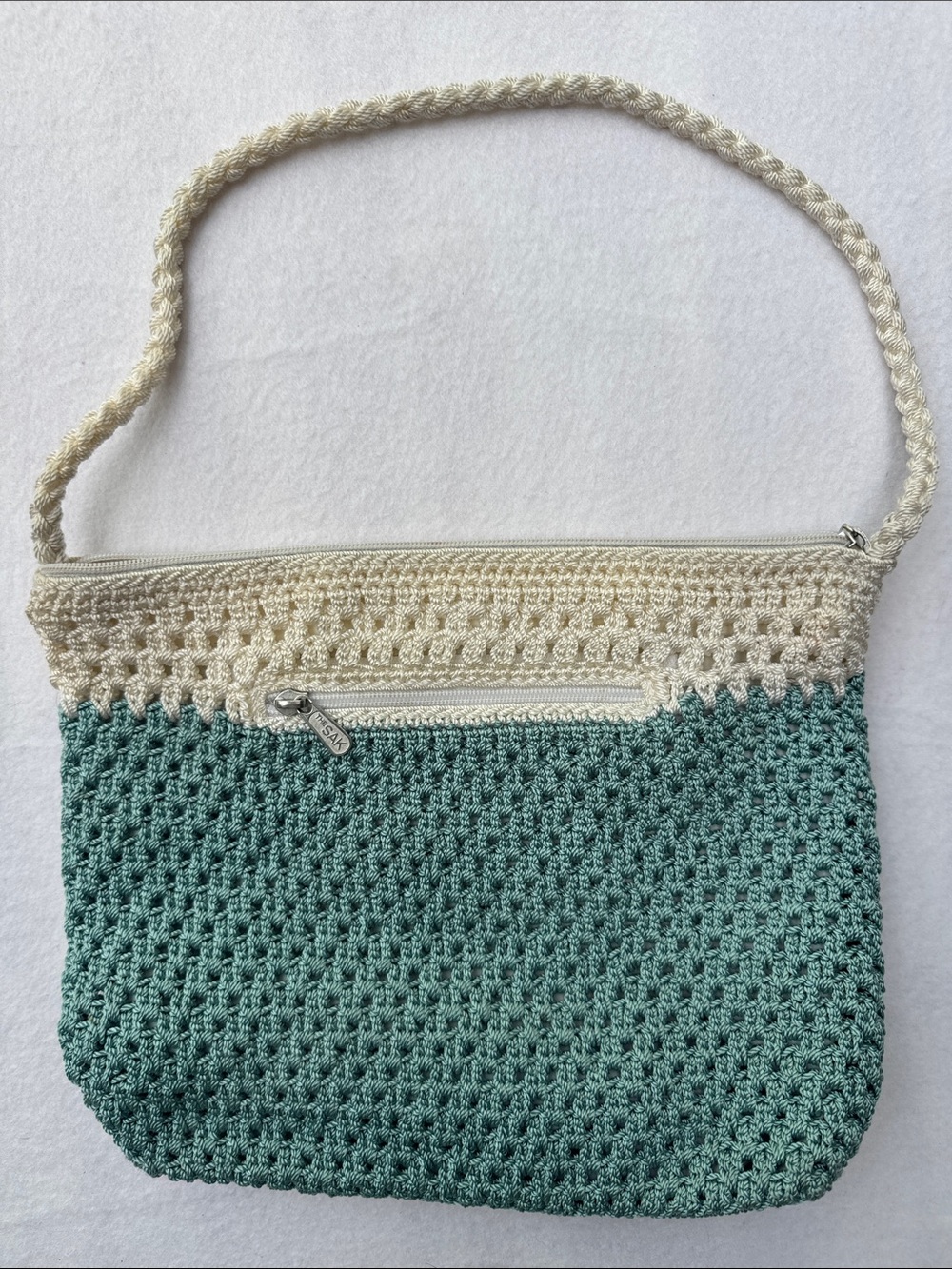 The Sak Cream and Teal Hand-Crocheted Shoulder Bag